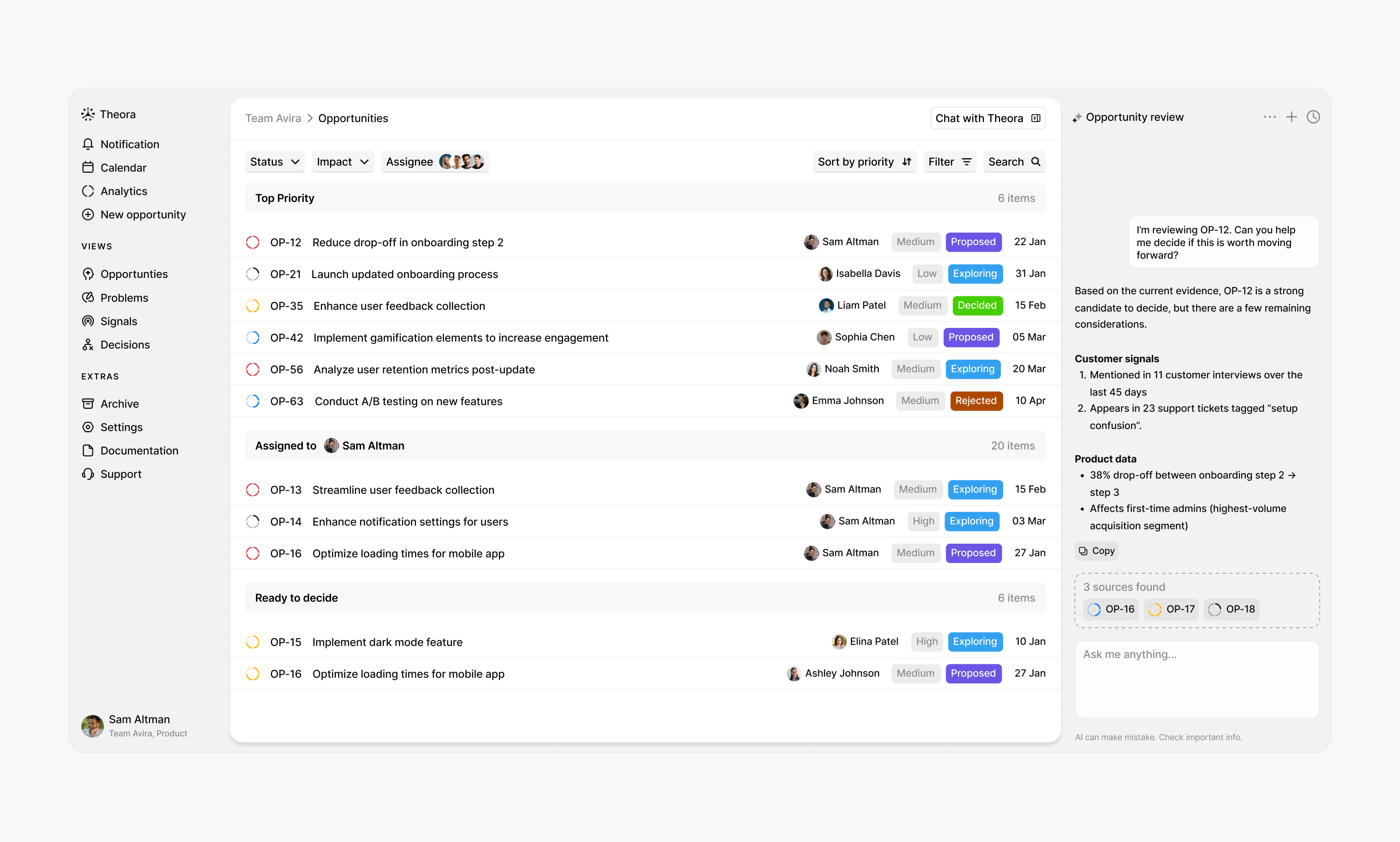Theora - AI-native workspace for product discovery