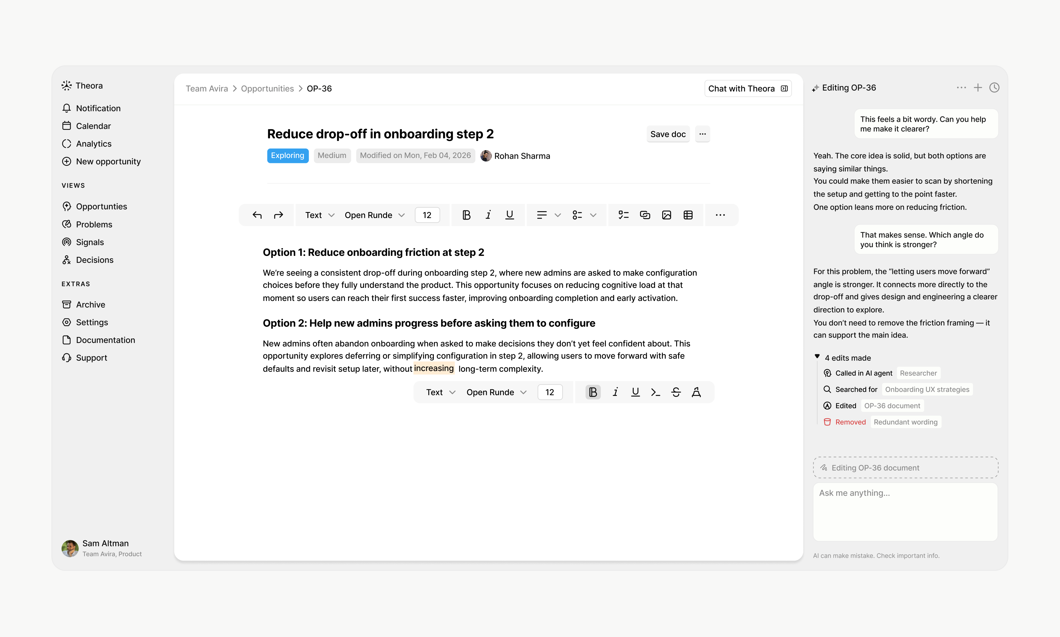 Theora - AI-native workspace for product discovery