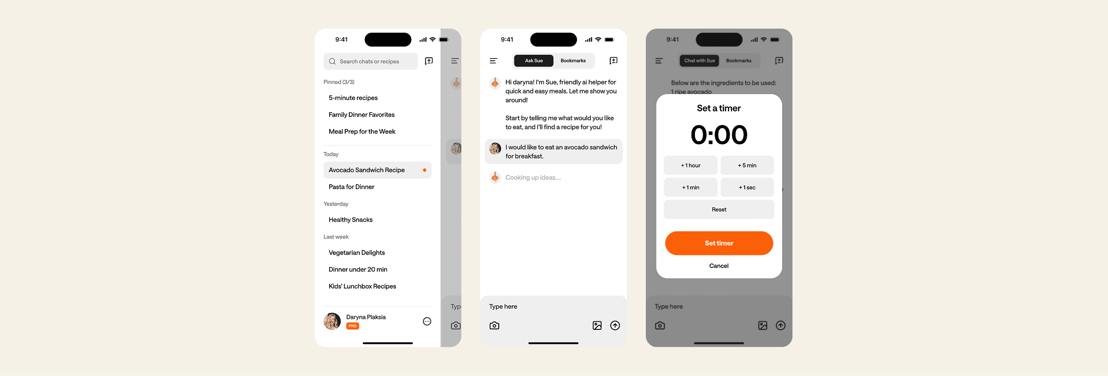 SueChef - AI cooking assistant chat interface