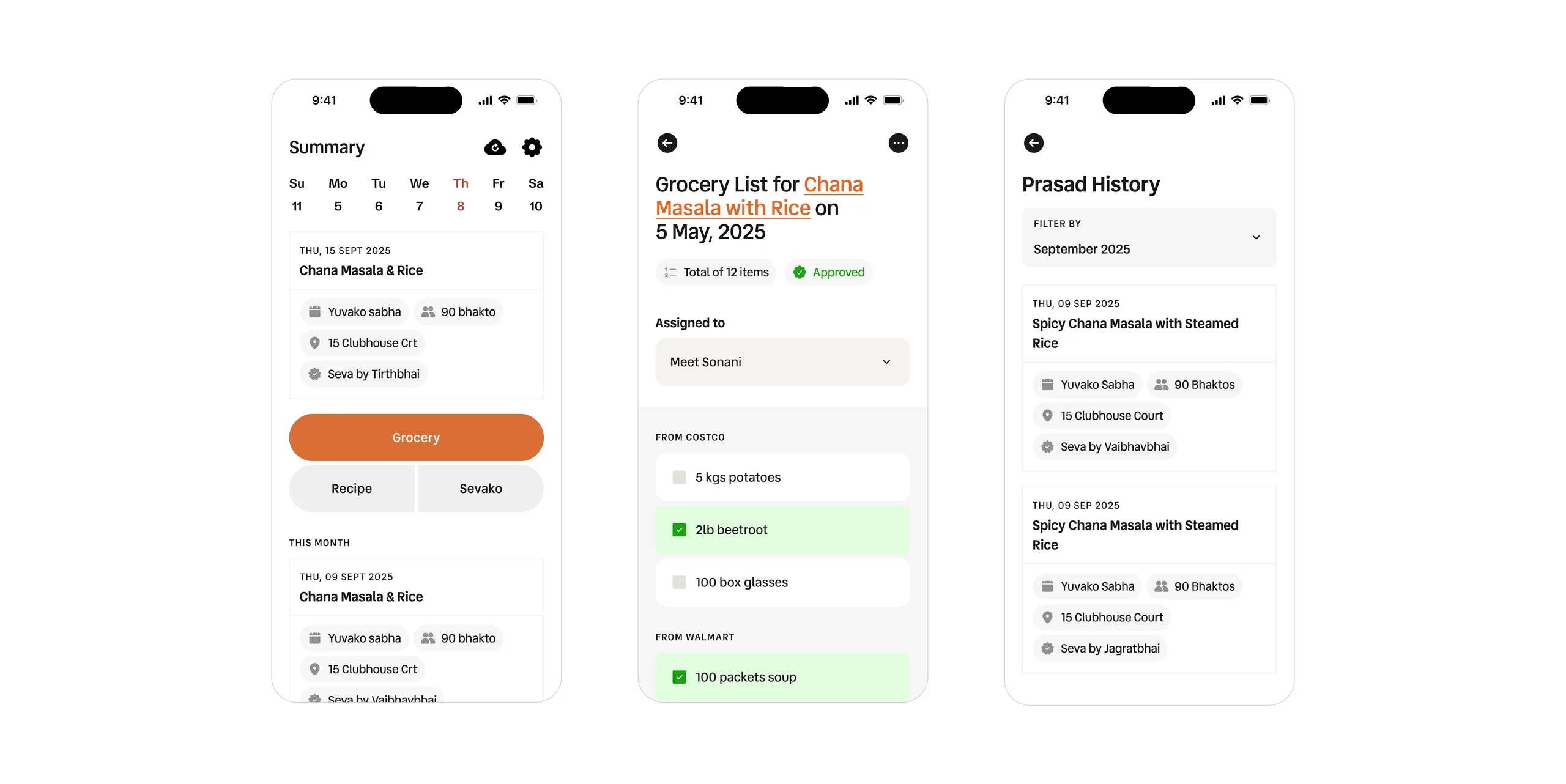 Automatically generated grocery list grouped by category